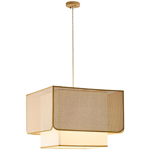 Lampe suspendue rectangulaire de style chinois, dorée, E27 LED, protection des yeux, pour table à thé, salle à manger, décoration Zen - Product Image 5
