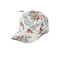 Casquette de baseball 5 panneaux sans couture à imprimé floral sur le devant, en coton brodé, structurée, à visière incurvée, pour femmes, vente en gros, personnalisable