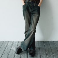 Jean baggy bootcut tendance 2026 pour homme, délavé effet vieilli, bleu, taille haute, pour usage quotidien