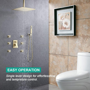 Gold Rainfall <strong>Shower</strong> <strong>System</strong> with 4 Body Jets Mixer Head Handheld Sprayer Rain <strong>Shower</strong> Thermostatic Faucets Sets Combo Accessory - Product Image 3