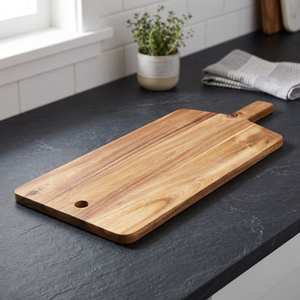 Planche à découper rectangulaire en bois d'acacia massif, durable, avec poignée, fixation murale, gain de place, résistante à l'eau, compatible lave-vaisselle, pour la cuisine - Product Image 1