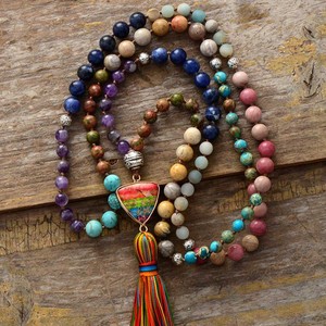 7 Color Chakra Natural Stone Knotted Tassel <b>Necklace</b> 108 Beads Rainbow Eye Pendant Jewelry For Women Fashion <b>Boho</b> Style - Product Image 2