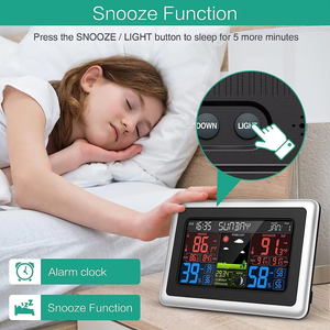 Hiển thị màu kỹ thuật số Trạm thời tiết không dây đồng hồ nguyên tử với áp suất khí quyển dự báo lịch đèn nền có thể điều chỉnh - Product Image 5