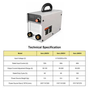 Machine à souder à double tension 220V <span class=keywords><strong>Sarc</strong></span> 200DV/250DV/280DV VRD Anti Stick Lift TIG Inverter Stick Welder pour tiges de soudage 6011 - Product Image 4