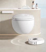 Toilette intelligente moderne murale avec chasse d'eau automatique, bidet électronique, siège chauffant inclus, céramique, double chasse, télécommande