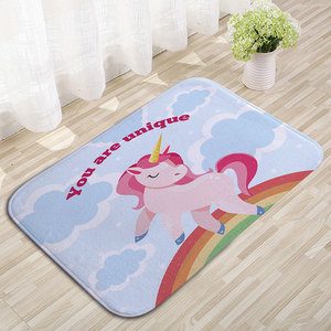 Tapis de sol en velours cristal rectangulaire antidérapant et absorbant pour salle de bain et baie vitrée, sur mesure avec motif licorne floral - Product Image 3