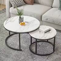 Table basse de salon modulable avec pieds en métal, 2 niveaux, ronde, en chêne, de luxe