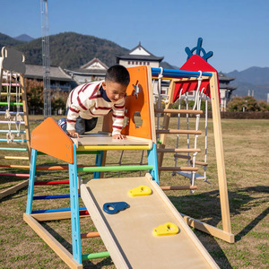 Estructura de escalada de madera para niños con tobogán y escalera para jugar en interiores y exteriores, de 4 a 6 años, forma geométrica, madera maciza - Product Image 2