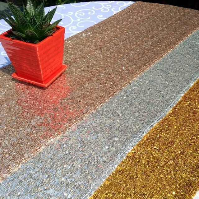 Sequin Glitter Table Runner Cloth for Wedding Home Decor Gold Silver Champagne Color