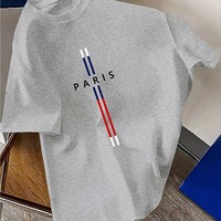 T-shirt d'été pour homme 100 % coton, antibactérien, décontracté, coupe ample, grande taille, imprimé lettres Paris, col rond, manches courtes, vente en gros