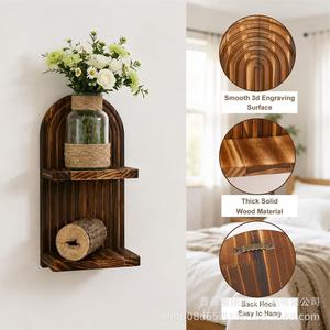 Wooden <b>Wall</b> <b>Mounted</b> <b>Shelf</b> Arched Design 2 Tier For Living Room Decor Storage Rack - Product Image 2