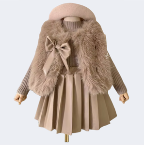 Costume pour filles, nouveau style pour enfants, veste en cuir, pull, gilet, <span class=keywords><strong>jupe</strong></span> en cuir plus <span class=keywords><strong>velours</strong></span>, ensemble trois pièces - Product Image 6