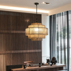 Lustre en corde de chanvre de style japonais, diamètre 50cm 60cm 80cm, lumière LED ronde, ampoule E27, salon, chambre à coucher, salle à manger, bureau - Product Image 4