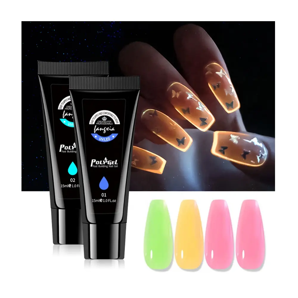 Oem Private Label 15ml Luminous Neon Gel Polish Quick Extension Soak Off Led UV Nail Builder Smooth Acrylic Poly Gel