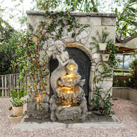Fontaine Sirène Extérieure en Aluminium avec Boule de Cristal LED Roulante, Décoration Intérieure pour la Maison en Résine, Simple et Autonome, Saisonnier
