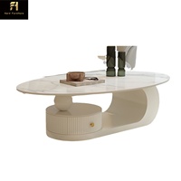 Table basse de salon ovale en pierre frittée WabiSabi nordique à double couche avec rangement multifonctionnel Table blanche