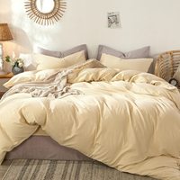 Ensemble de housse de couette en coton lavé 100% style moderne personnalisé uni teint en filature respirant durable doux confortable