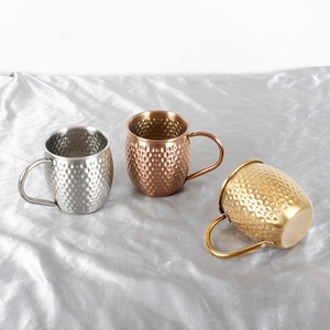 Mug à Moscow Mule en acier inoxydable 304 martelé, avec poignée en laiton plaqué or, pour boissons froides, cocktails, <span class=keywords><strong>bière</strong></span>, bar, fête - Product Image 2
