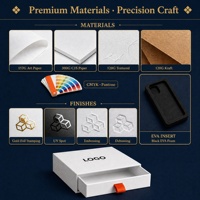 Boîte cadeau coulissante de luxe en carton blanc avec impression de logo personnalisé, revêtement UV, gaufrage, recyclable, avec insert en plastique.