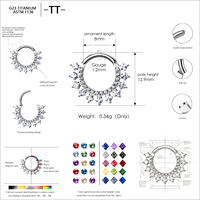 Anneaux de nez en titane ASTM F136 pour femmes, bijoux de mode en argent et zircon, anneaux de septum et d'oreille en forme de segment de vache pour femme