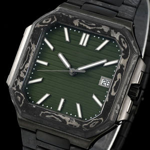 Reloj Mecánico de Lujo para Hombre, Estilo Retro Casual, Caja Octogonal de Fibra de Carbono, Esfera Verde, con Fecha, Regalo de Navidad - Product Image 2