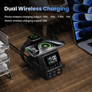 Estación de Carga GaN de 240W, 4*140W PD3.1 USB Tipo C, Cargador Inalámbrico Rápido para MacBook, iPad, <span class=keywords><strong>Samsung</strong></span>, con Reloj Despertador y Pantalla de Tiempo - Product Image 5
