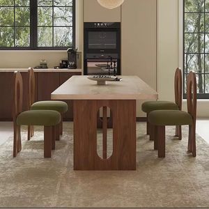 French Style Hanging Travertine Slab Dining <b>Table</b> Solid Wood Vintage Design Home Use Non <b>Foldable</b> Customizable - Product Image 2