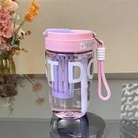 Tasse à thé portable en plastique à double compartiment avec paille et poignée mignonne, au design élégant, pour filles et étudiantes, idéale pour préparer le thé
