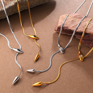 Women Titanium Steel <b>Snake</b> Bone Necklace, Zircon Inlaid <b>Snake</b> Head, Minimalist Cool Light Luxury Daily Jewelry - Product Image 4