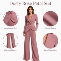 Kadın İki Parçalı Takım Elbise Seti Sivri Yaka Blazer Geniş Paça Pantolon Resmi Tozlu Gül Moru Asimetrik Etek Ucu Özel Toplu Jinyuan