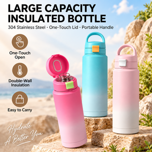304 Stainless Steel Vacuum Insulated Tumbler <b>Water</b> <b>Bottle</b> Large Capacity One Touch Lid Portable Handle <b>for</b> Travel Gym Office - Product Image 4
