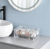 Boîte à bijoux personnalisée en acrylique transparent avec couvercle à charnière en velours pour organiser les bracelets, les montres, les bracelets à breloques et les bijoux perlés