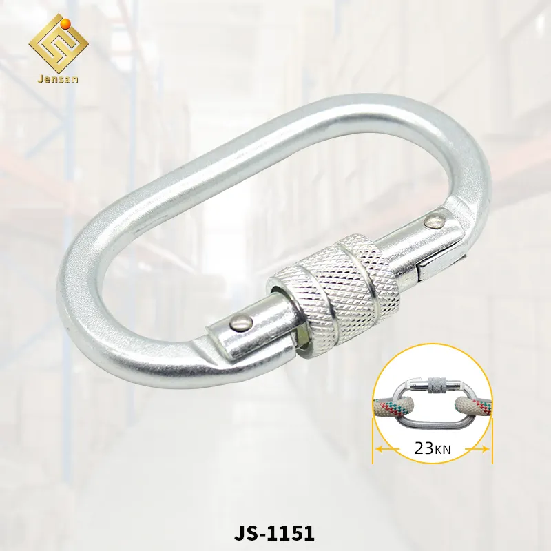 Jensan Manufacturer Custom Quality 23KN Oval Screw Lock Climbing Carabiner Hooks For Connecting Harness