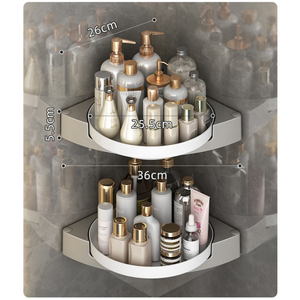 Étagère d'angle murale auto-adhésive en plastique pour <span class=keywords><strong>rangement</strong></span> domestique avec plateau de drainage <span class=keywords><strong>rotatif</strong></span> à 360° pour articles de toilette de salle de bain - Product Image 6