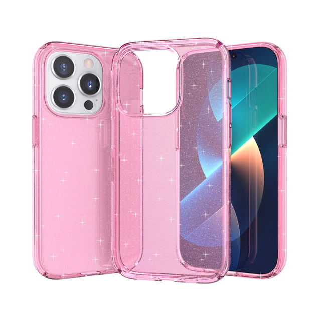TPU Clear Glitter Sparkle Bling Transparent Shockproof Phone Case Screen Protector Set for iPhone 15 14 13 12