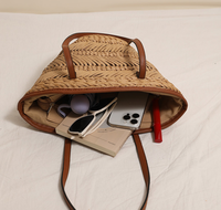 Sac fourre-tout ouvert en paille tressée couleur unie pour femme 2026, réutilisable, avec fermeture éclair, en polyester, grande capacité, pour voyage et plage
