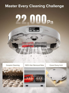 مكنسة روبوروك كيريفو كيرف الروبوتية بقوة شفط 22000 باسكال، تنظيف الأرضيات بالمسح، نظام مزدوج مضاد للتشابك، ممسحة 12 نيوتن، ماء دافئ، للاستخدام المنزلي مع نظام تحديد المسار بالليزر - Product Image 3