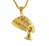 Antiguo Egipto reina Nefertiti collar de acero inoxidable 14K 18K chapado en oro negro cara cabeza colgante Faraón rey joyería nuevo