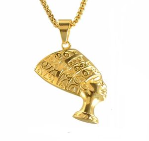 Ancienne Egypte Reine Néfertiti Collier Acier Inoxydable Plaqué Or 14K 18K Tête Noire Pendentif Pharaon Roi Bijoux Nouveau - Product Image 3