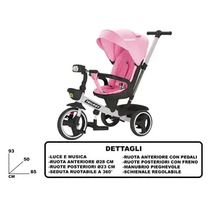 Trilogy Kids Tricycle Pink 3 Wheel With <b>Lights</b> <b>Music</b> Adjustable Seat 85x50x93 Cm - Product Image 3