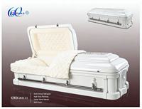 Ataúd Funerario Estilo Americano Ecológico de Primera Calidad en Caoba Tallado a Mano con Interior de Terciopelo Personalizable para Adultos