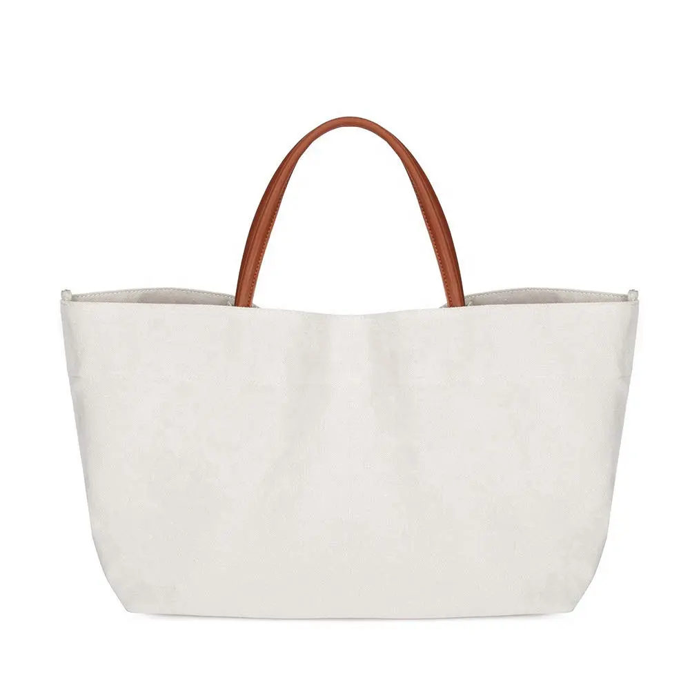 Custom Heavy Duty Womens Korean Cotton Shopping Bags Plain Canvas Tote Bag Leather Handle
