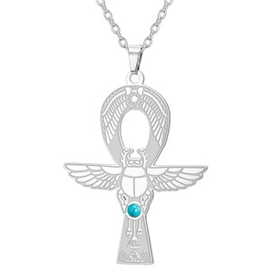Collana in Acciaio Inossidabile con Croce Ankh e Scarabeo per Donne, Ciondolo Chiave della Vita della Dea Egizia Iside - Product Image 6