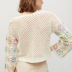 定制女士开衫曼谷纽扣毛衣手工钩针春花开衫女式长袖针织毛衣 - Product Image 4