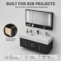 Meuble-lavabo moderne sur mesure pour hôtel et villa avec miroir intelligent, panneau MDF et glissières de tiroir à fermeture douce
