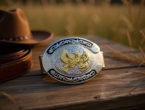 Fibbia a ferro di cavallo in argento e oro placcato, accessorio per cintura in lega da 5,0 cm - Product Image 2