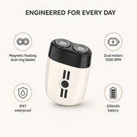 Mini rasoir rotatif à double moteur 7000 tr/min, rasoir électrique pour hommes, IPX7 entièrement lavable, 85 minutes d'utilisation sans fil, charge USB-C