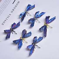 Cristal naturel galvanisé tourmaline noire libellule bleu plume alliage papillon décoration de vacances