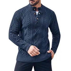 Accetta maglione personalizzato da uomo con collo finto maglione Casual e Slim Fit in maglia con bottoni e maglioni invernali termici leggeri maglieria