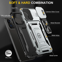 Coque de protection de l'objectif de la caméra pour iPhone 15 Pro Max 14 Plus 13 12 11 16 Slide Window TPU PC 2 en 1 Finger Ring Stand Phone Case